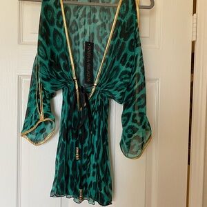Green Animal Print Sheer Cover-Up